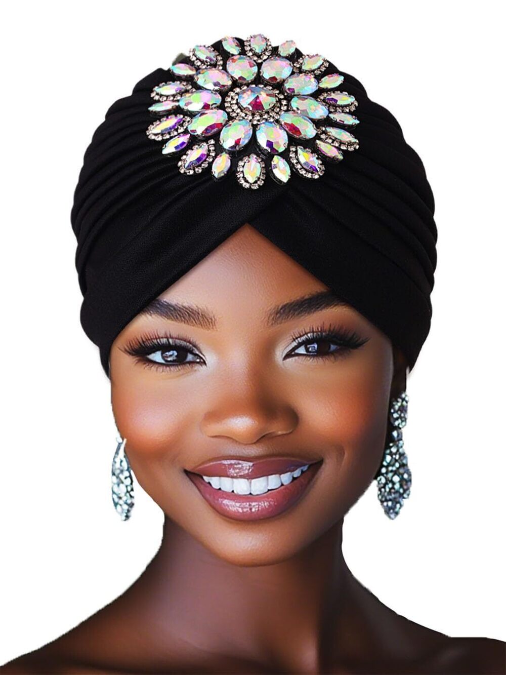 1577 Flower Turbans Cap Black Rhinestone Headwrap 20s